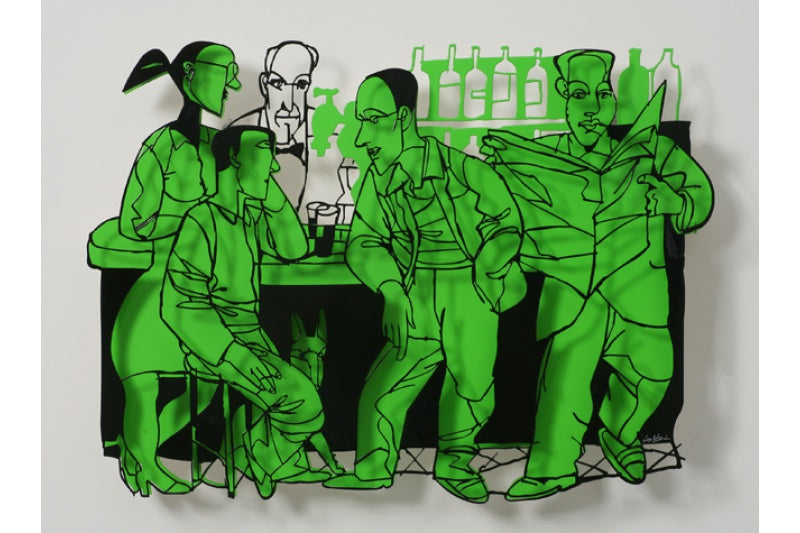 David Gerstein - Wall Sculpture - Bar series - Bar people (green)