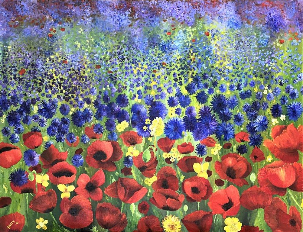 Betty Besselsen - Painting - Poppies cornflower field