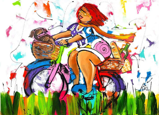 LIZ - Schilderij - Vrouw op fiets