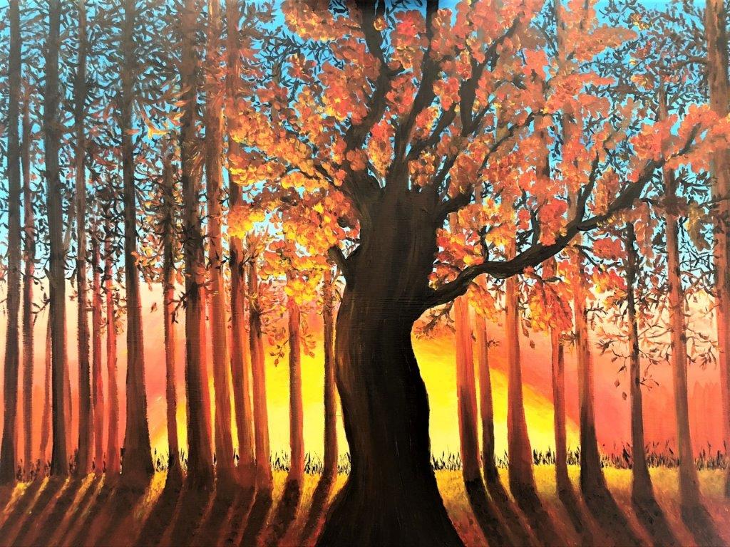 Betty Besselsen - Painting - Setting autumn sun