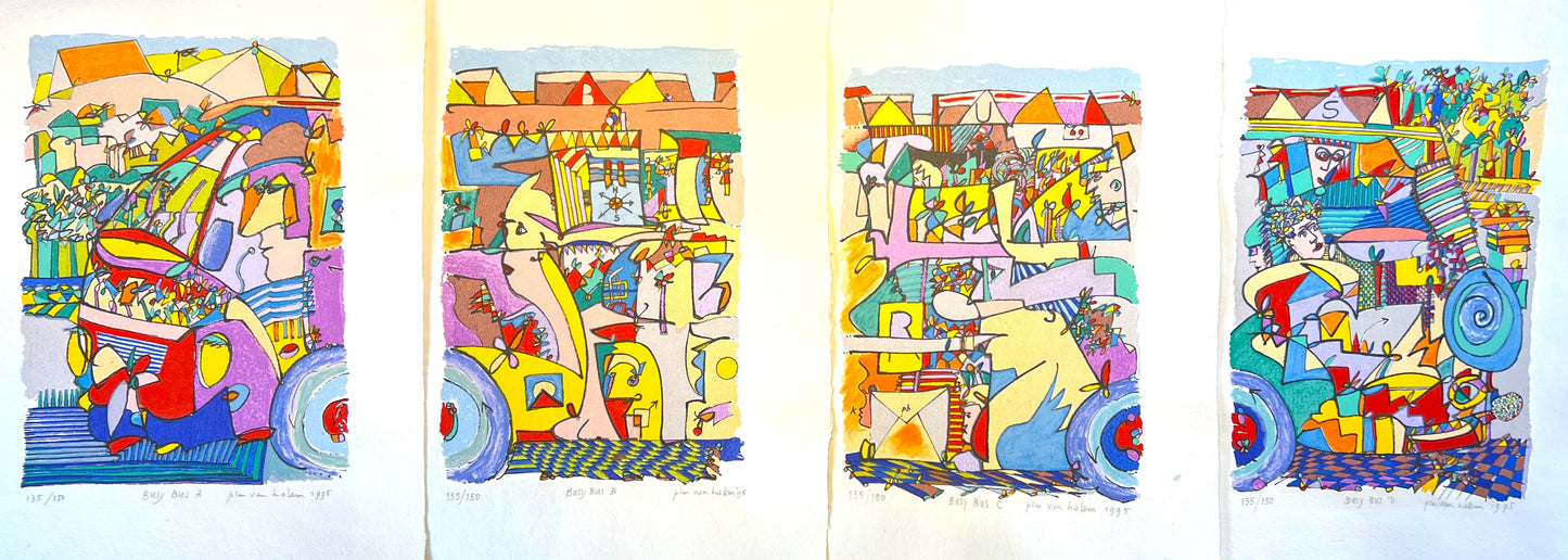 Pim van Halem - Zeefdruk - Busy bus A, B, C en D