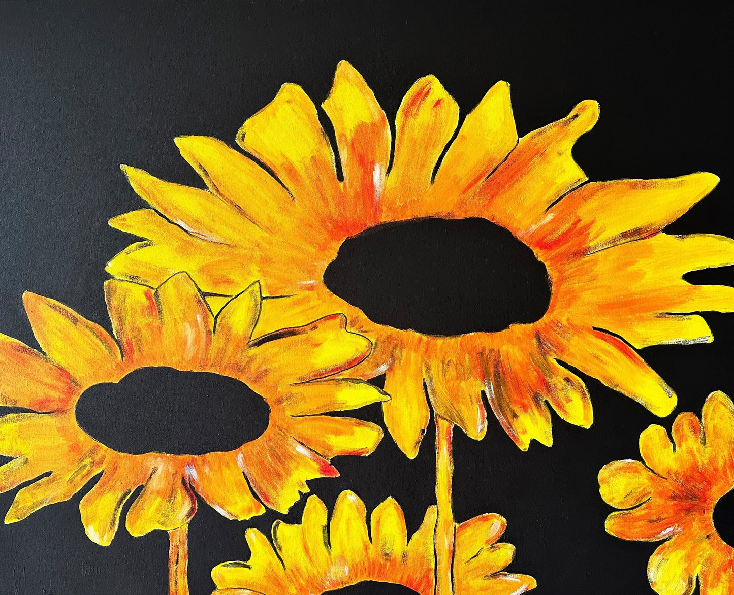 Janny van Beurden - Schilderij - Zonnebloem geel en orange