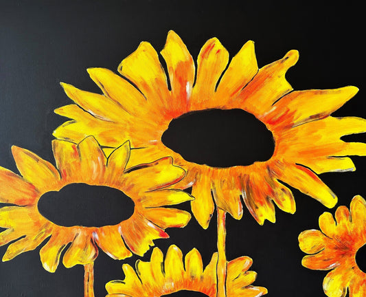 Janny van Beurden - Schilderij - Zonnebloem geel en orange
