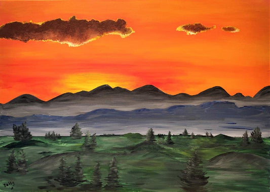 Betty Besselsen - Painting - Sunset in the mountains